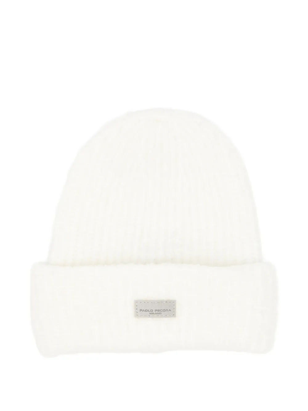 Paolo Pecora Kids ribbed-knit logo-patch beanie hat Wit