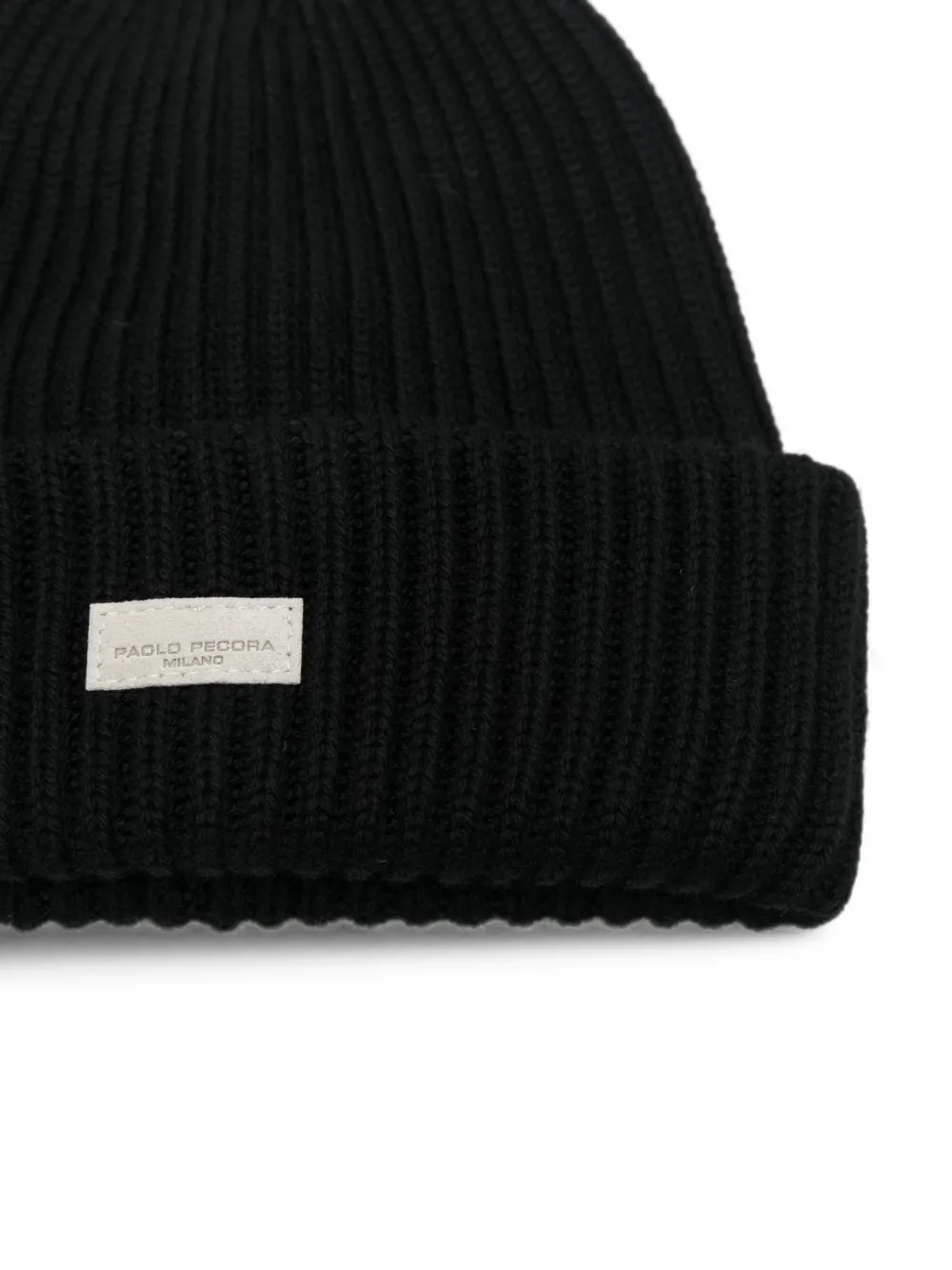 Paolo Pecora Kids ribbed-knit logo-patch beanie hat Zwart
