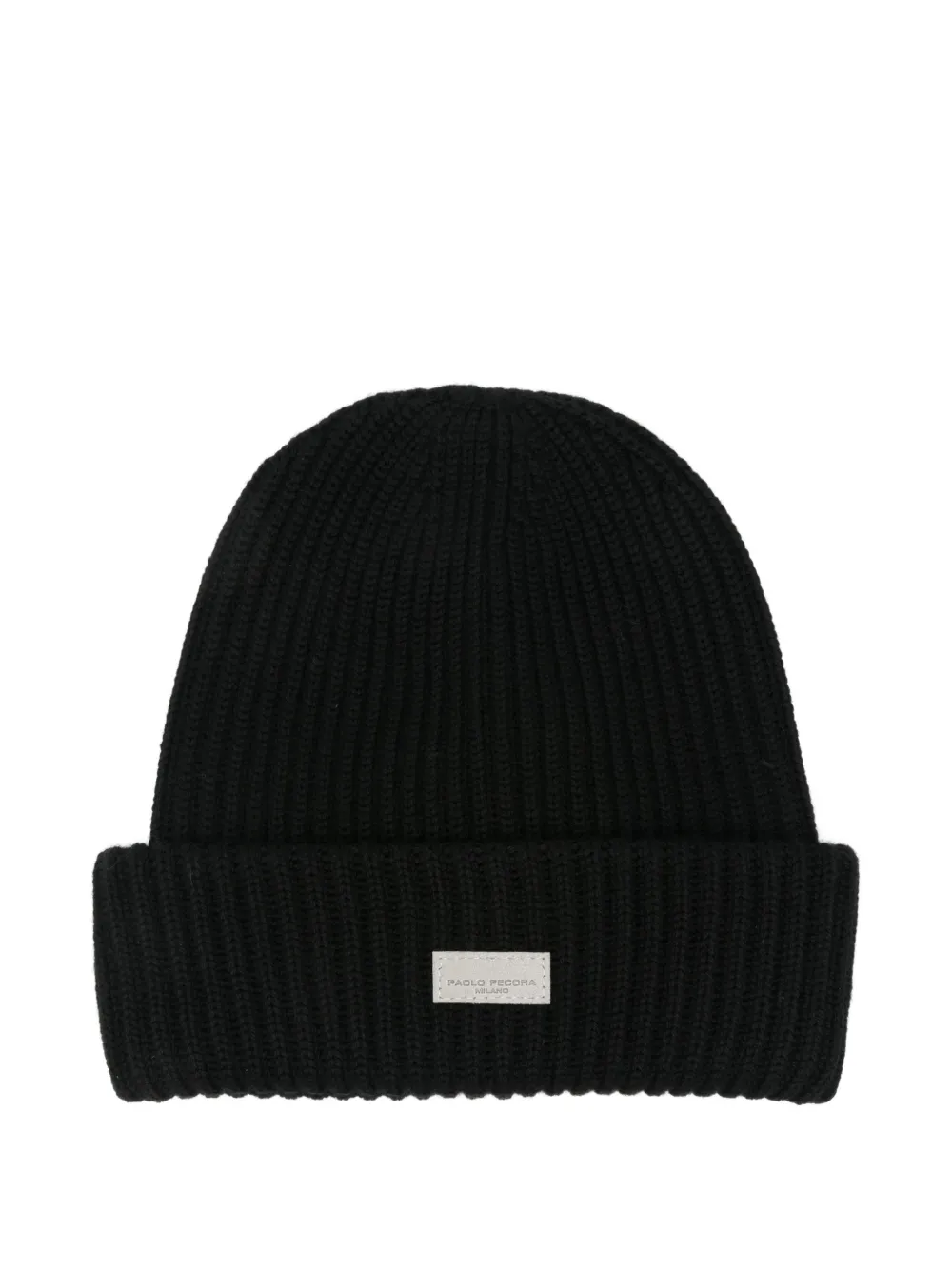 Paolo Pecora Kids ribbed-knit logo-patch beanie hat Zwart