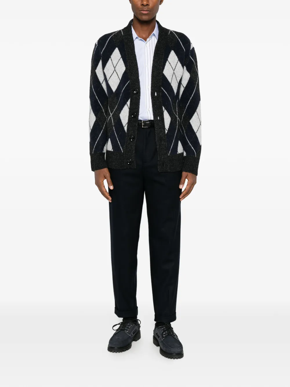 Hōsio Argyle-knit Cardigan In Black
