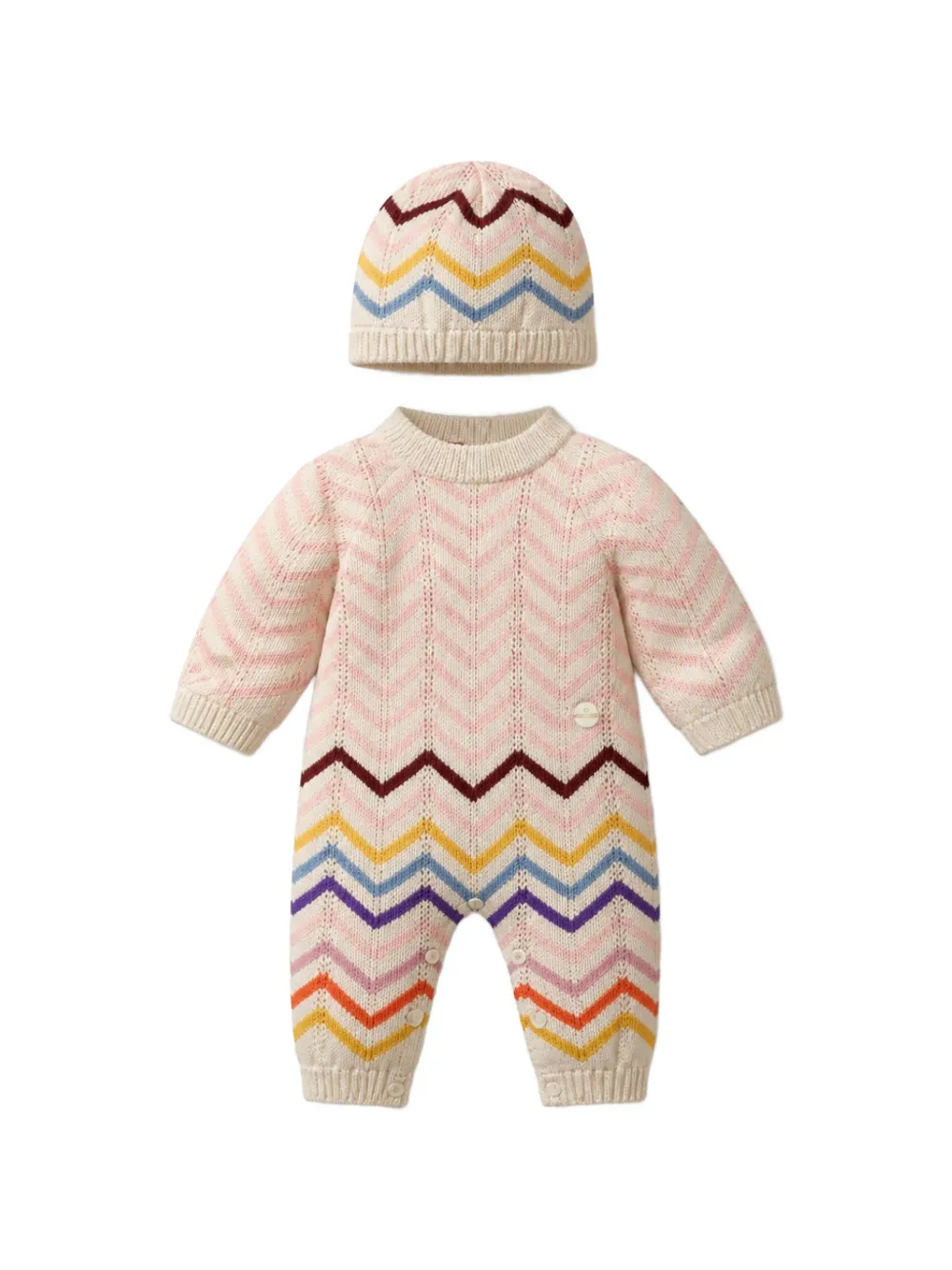 Missoni Kids zig-zag knit romper and beanie hat set (set of two) Beige