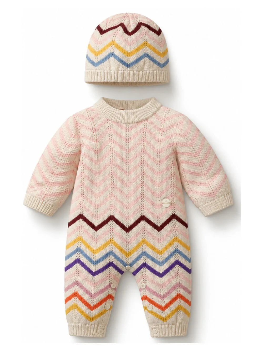 Missoni Kids zig-zag knit romper and beanie hat set (set of two) Beige