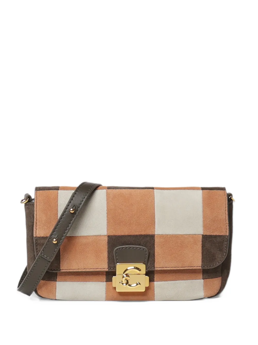 Coccinelle C-Me Lock mini-schoudertas met patchwork Bruin