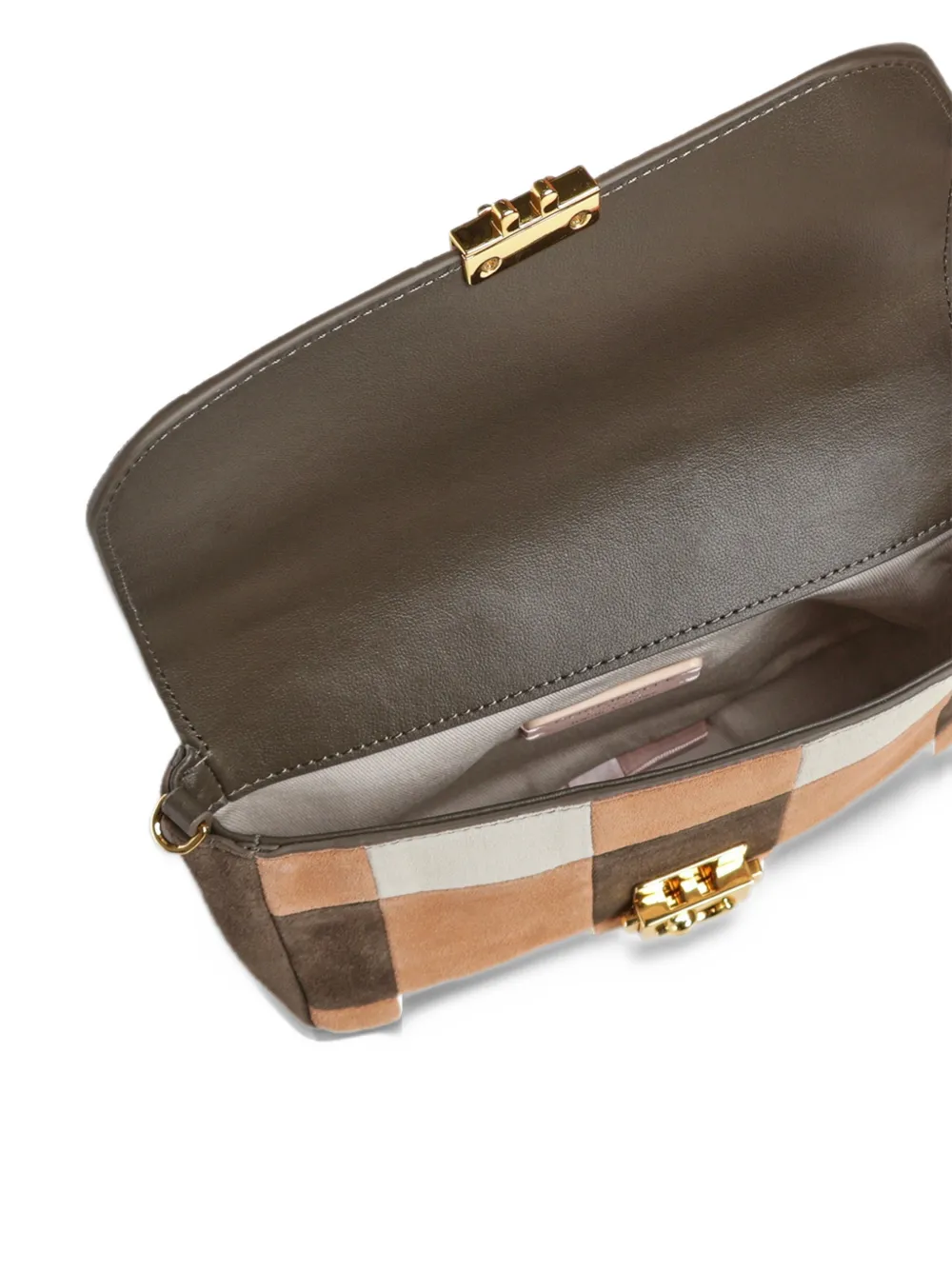 Coccinelle C-Me Lock mini-schoudertas met patchwork Bruin