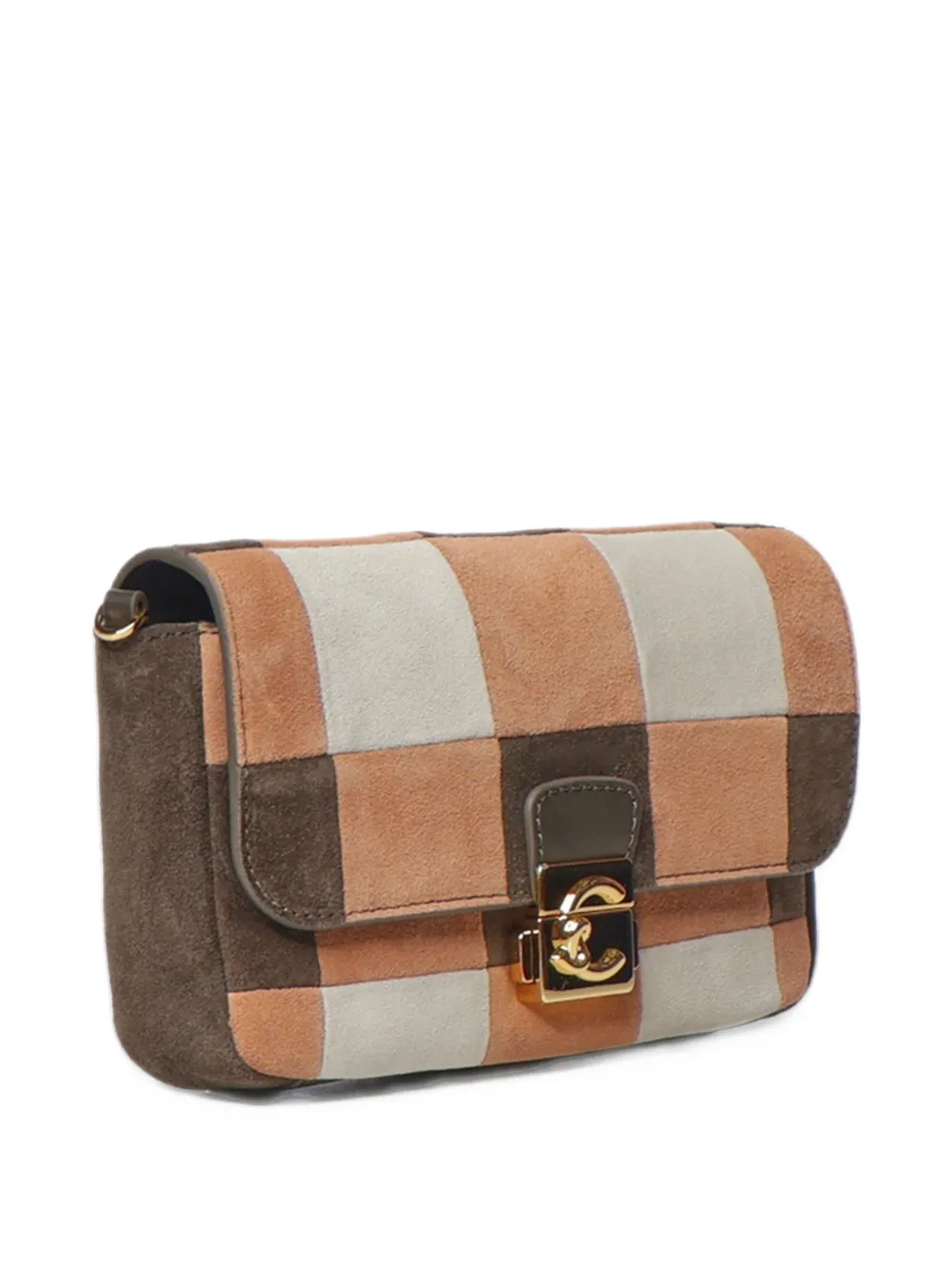 Coccinelle C-Me Lock mini-schoudertas met patchwork Bruin