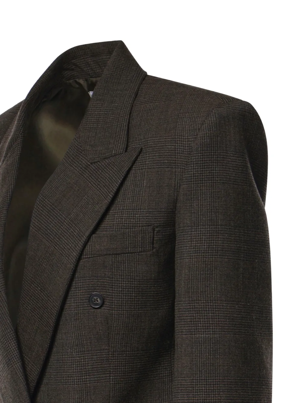 The Frankie Shop glen-plaid double-breasted blazer Bruin