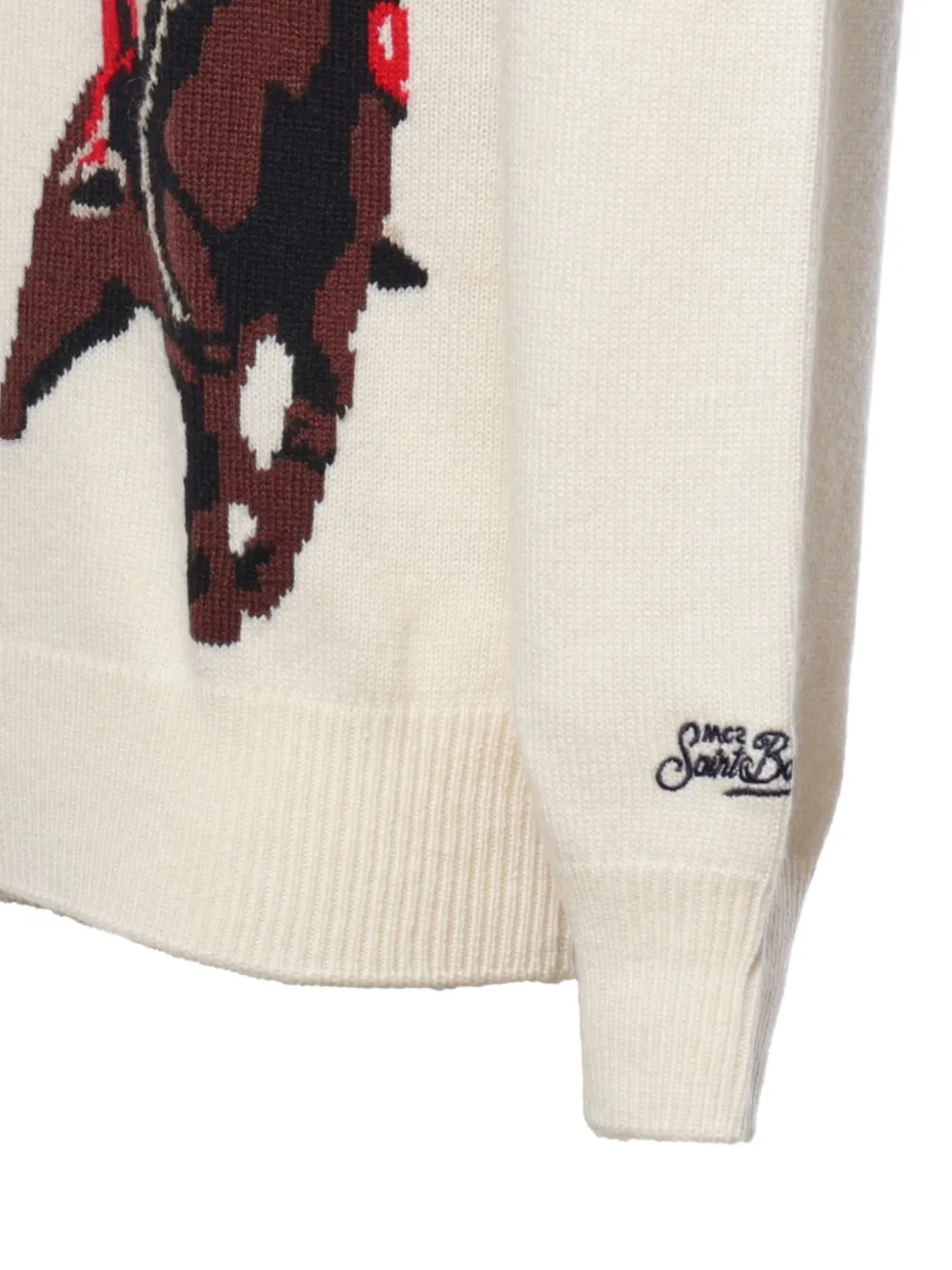 MC2 Saint Barth grey Heron crewneck knit with St. Moritz intarsia special edition Beige
