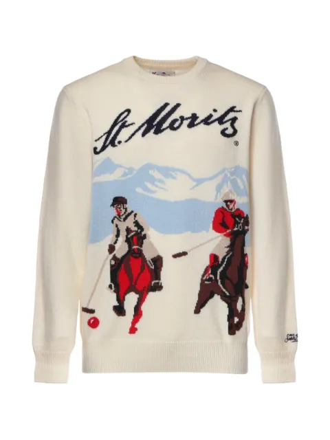 MC2 Saint Barth grey Heron crewneck knit with St. Moritz intarsia - special edition
