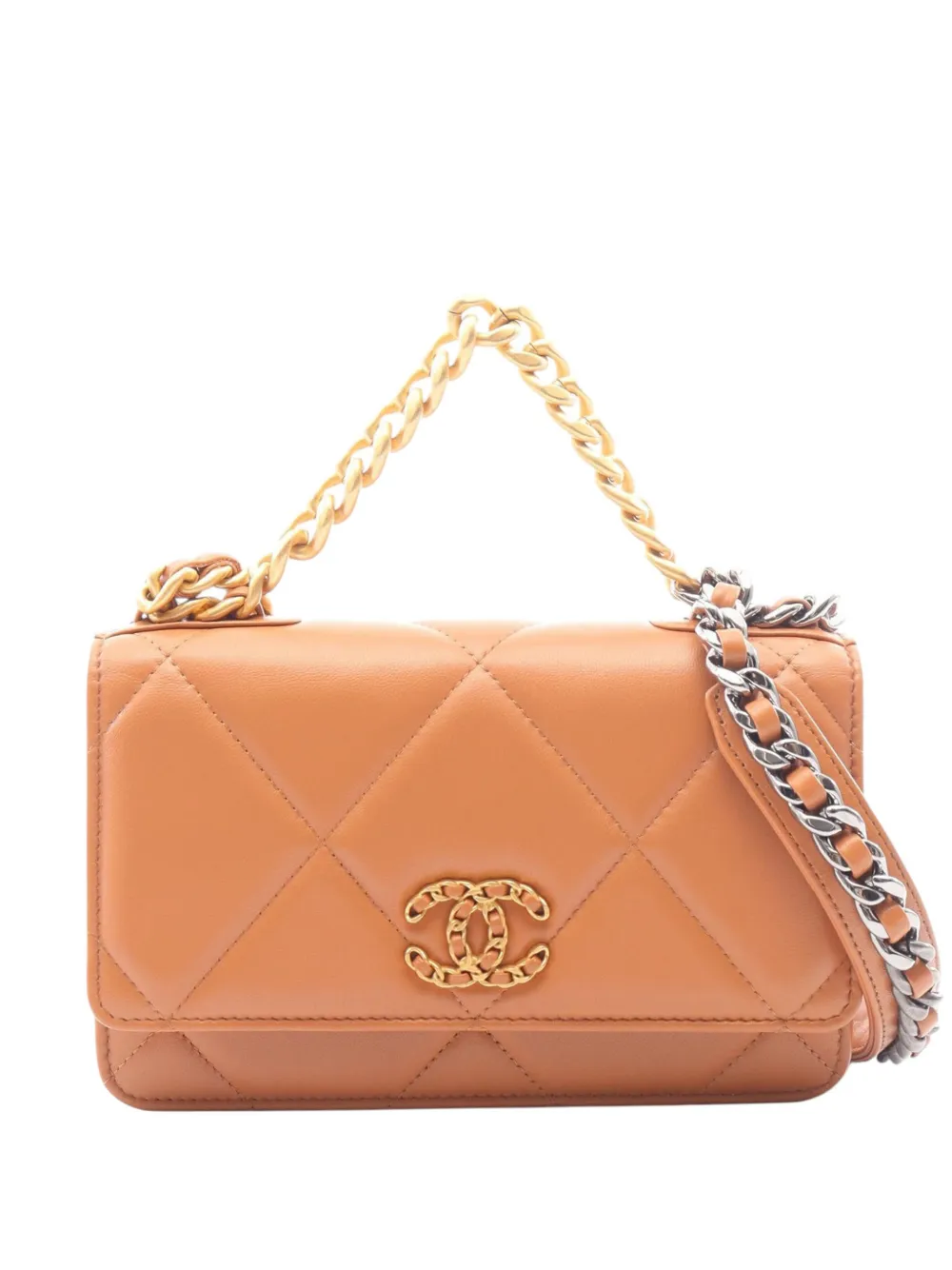 CHANEL Pre-Owned 2021-2026 Quilted Lambskin 19 Wallet on Chain satchel - Braun