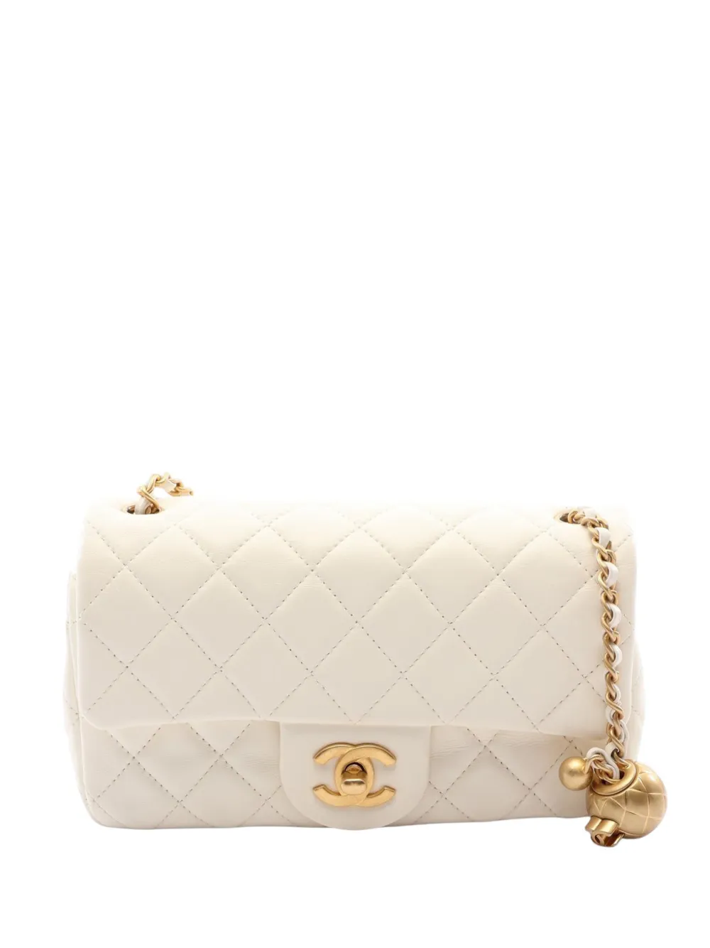 CHANEL Pre-Owned 2021-2026 Mini Rectangular Classic Lambskin Pearl Crush Single Flap crossbody bag - Bianco