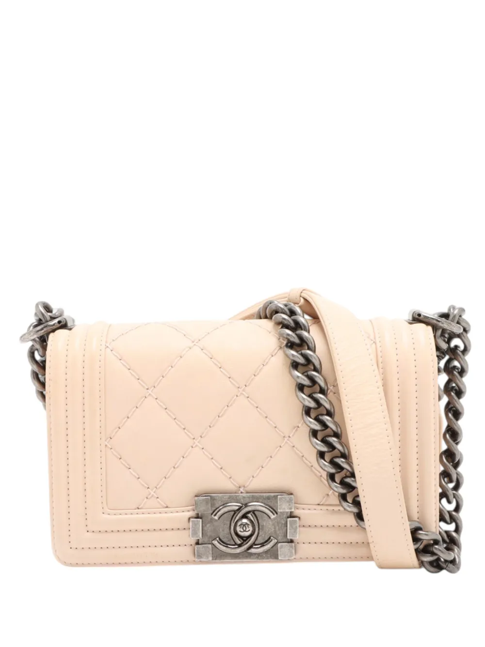 CHANEL Pre-Owned 2013-2014 Small Quilted Lambskin Wild Stitch Boy Flap crossbody bag - Toni neutri