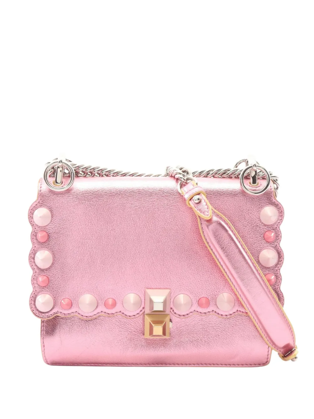 Fendi Pre-Owned 2010-2026 Mini Scalloped Metallic Studded Leather Kan I crossbody bag - Rosa