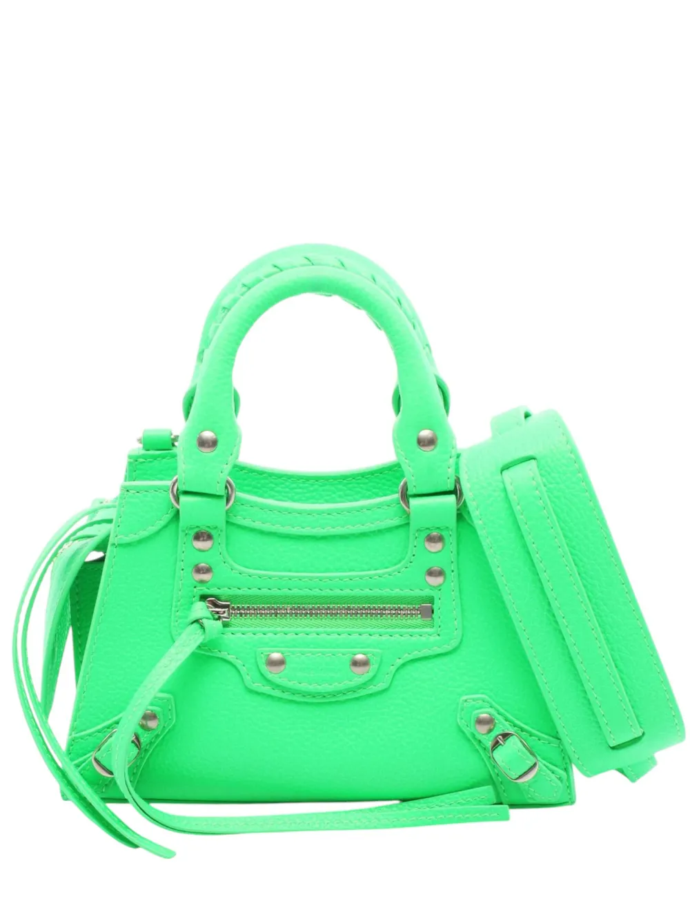Balenciaga Pre-Owned 2010-2026 Mini Grained Calfskin Motocross Neo Classic City satchel - Green