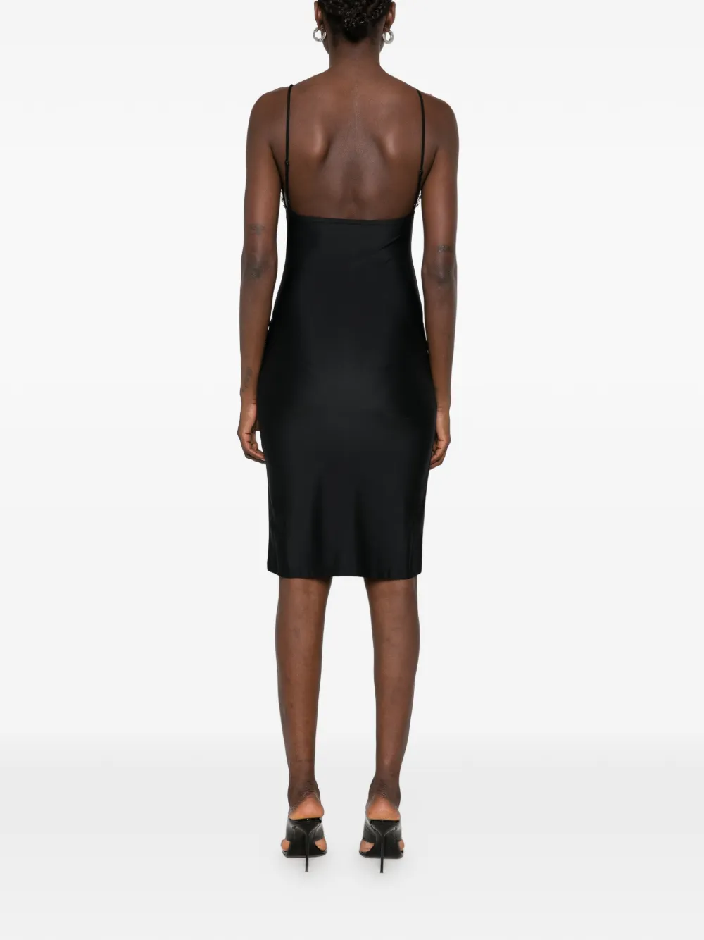 Coperni lace-trim spaghetti-strap midi dress Zwart
