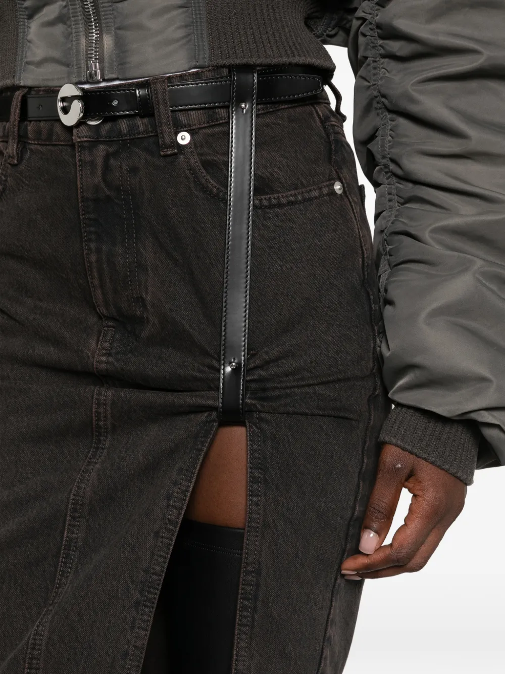 Coperni buckled slit-detail denim mini skirt Bruin