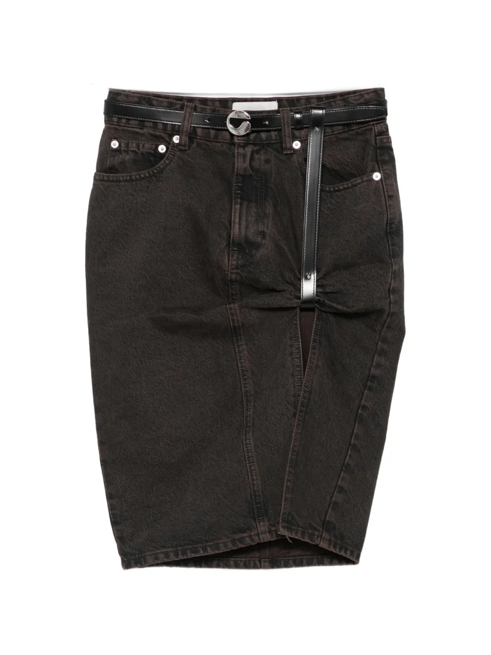 Coperni buckled slit-detail denim mini skirt - Braun