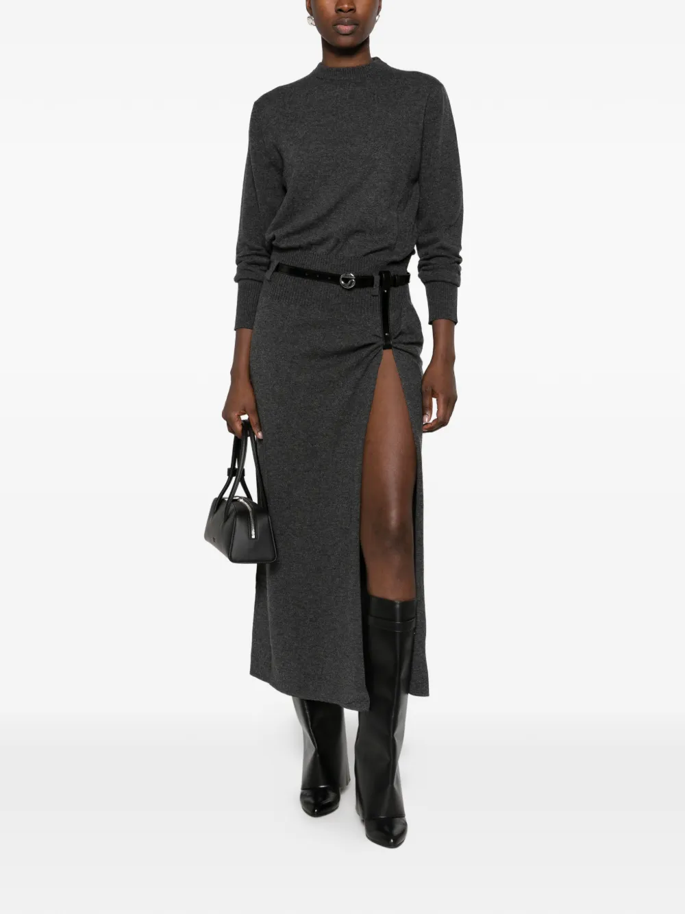 Coperni belted side-slit midi dress Grijs