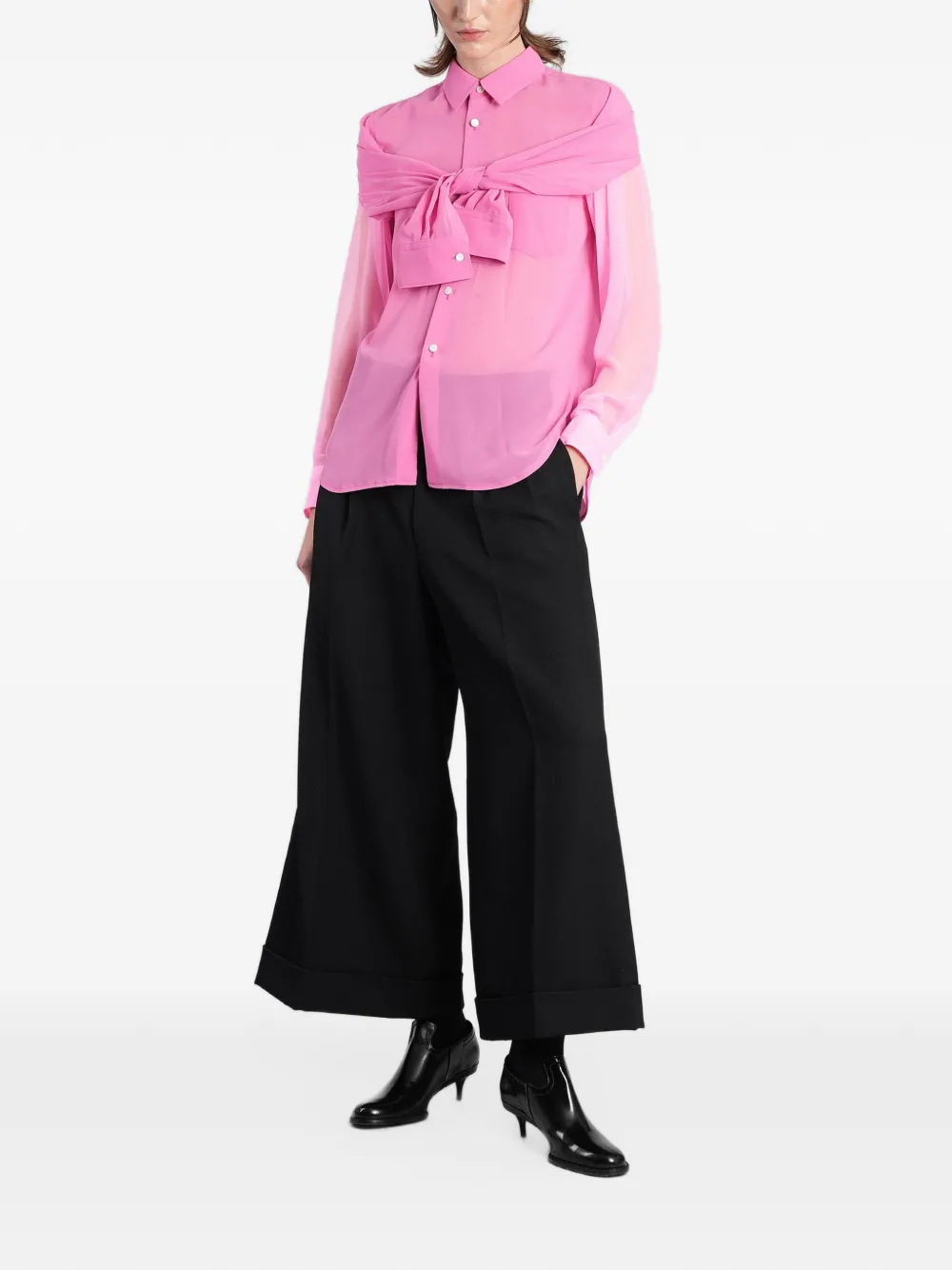 Comme Des Garçons knotted-detail long-sleeve shirt Roze