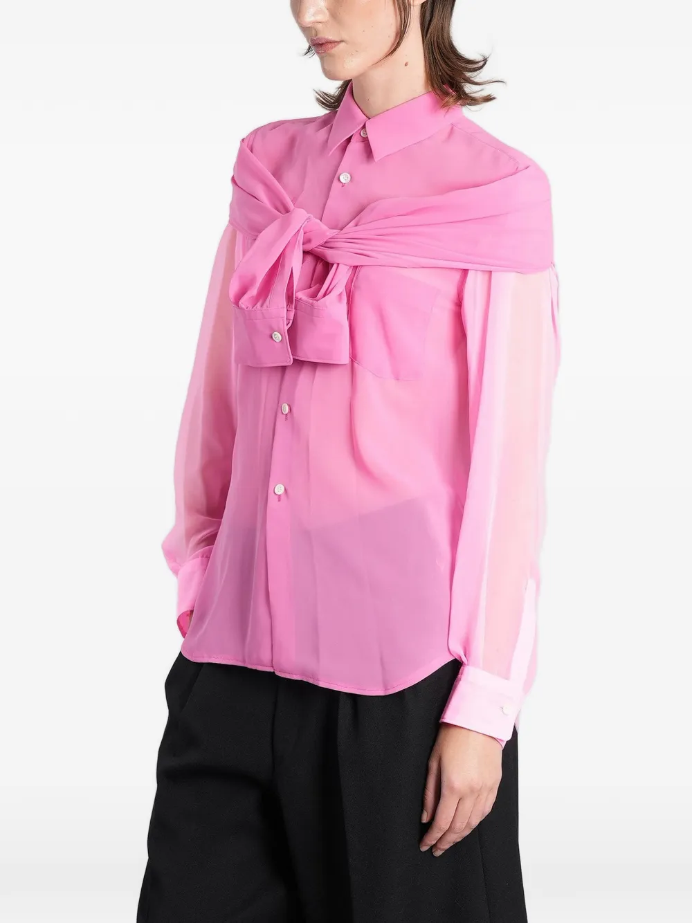 Comme Des Garçons knotted-detail long-sleeve shirt Roze