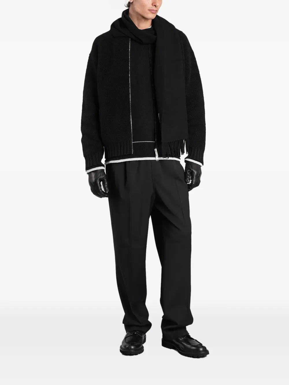 Laneus zip-up knitted sweater Zwart