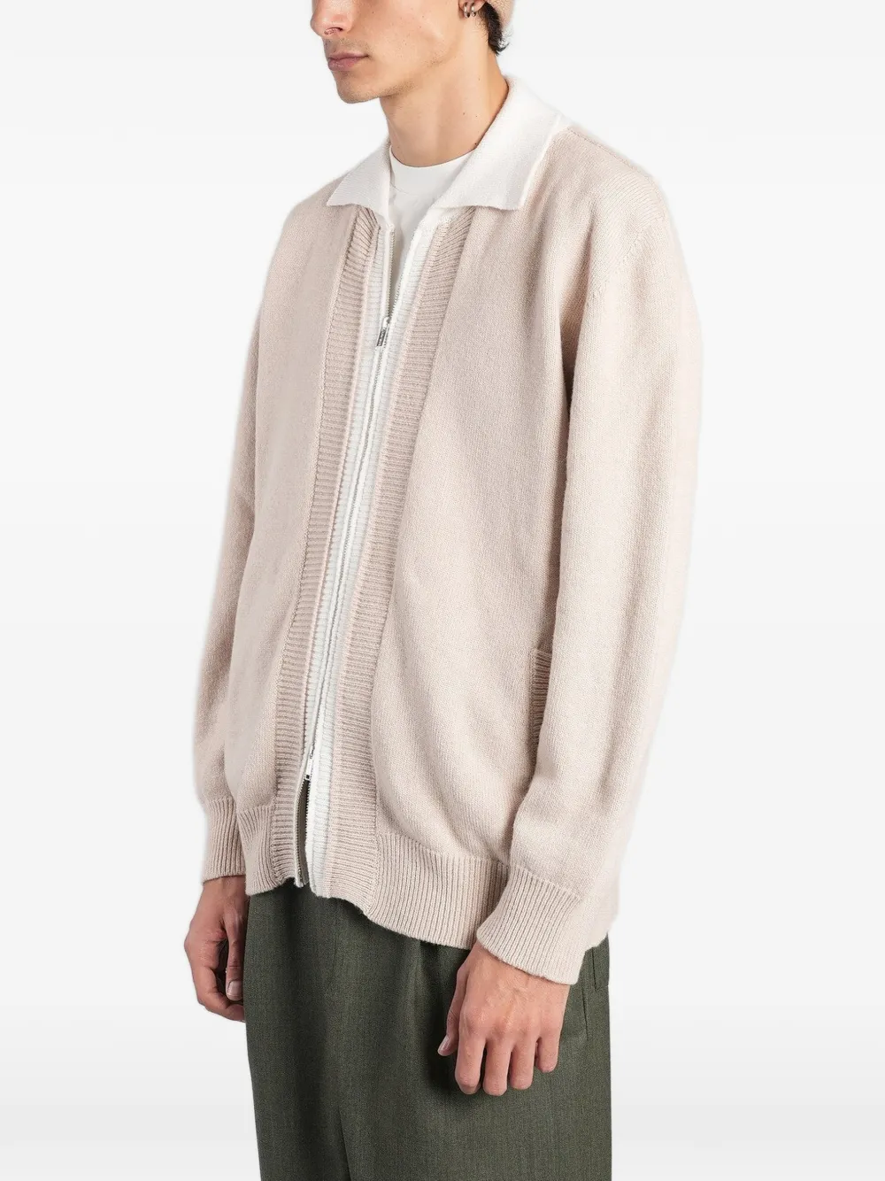Laneus zip-up knit cardigan Beige
