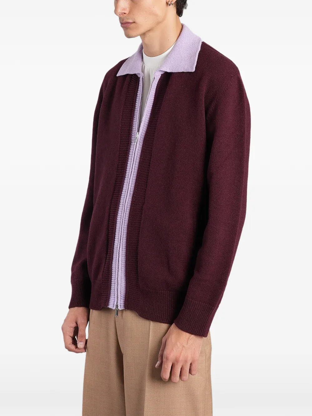 Laneus two-tone zip-up cardigan Rood