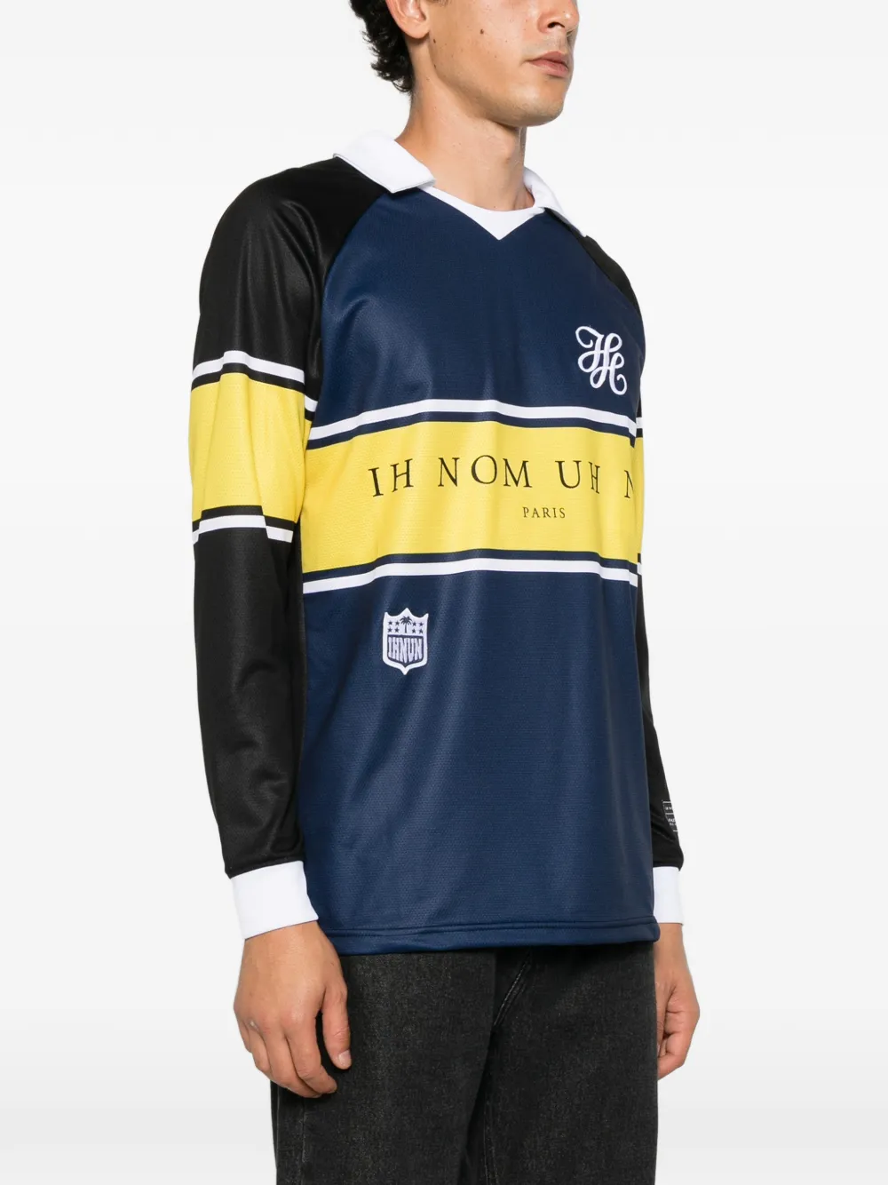 Ih Nom Uh Nit logo-print panelled long-sleeved jersey Blauw