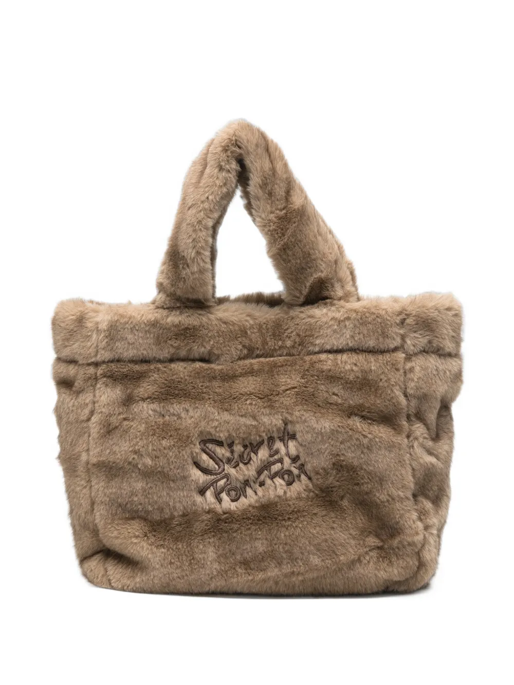 Secret Pon Pon logo-embroidered faux-fur shoulder bag - Marrone