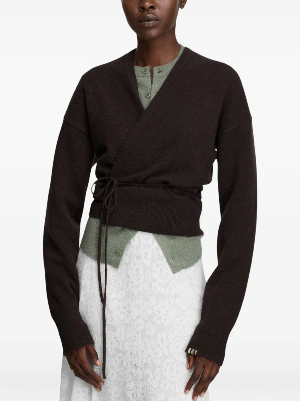 extreme cashmere Ella wrap-design cardigan Bruin