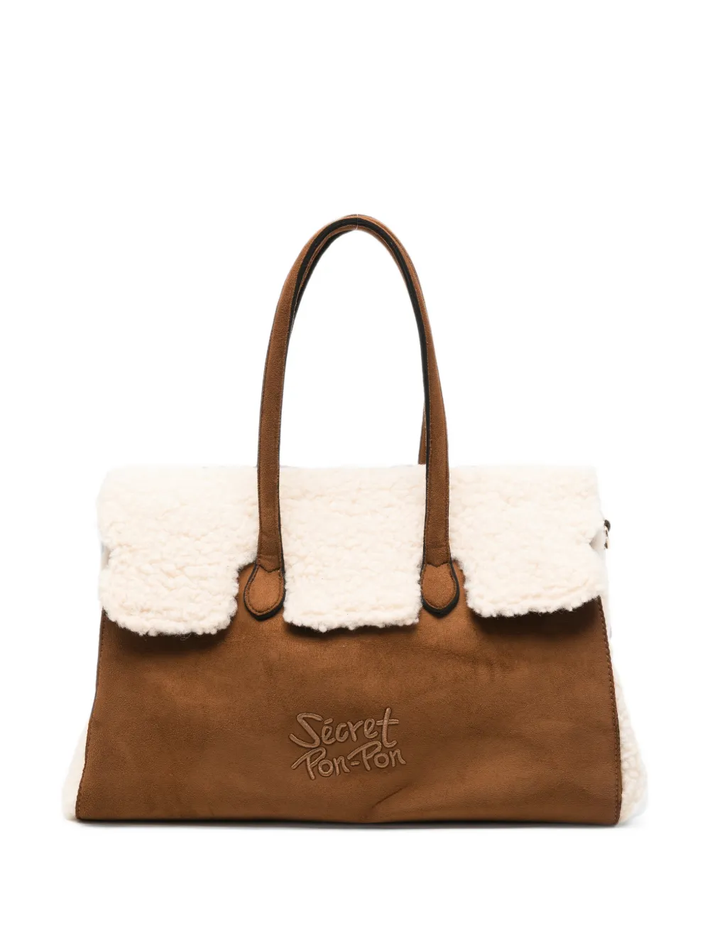Secret Pon Pon Eleanor faux-shearling panel shoulder bag - Marrone