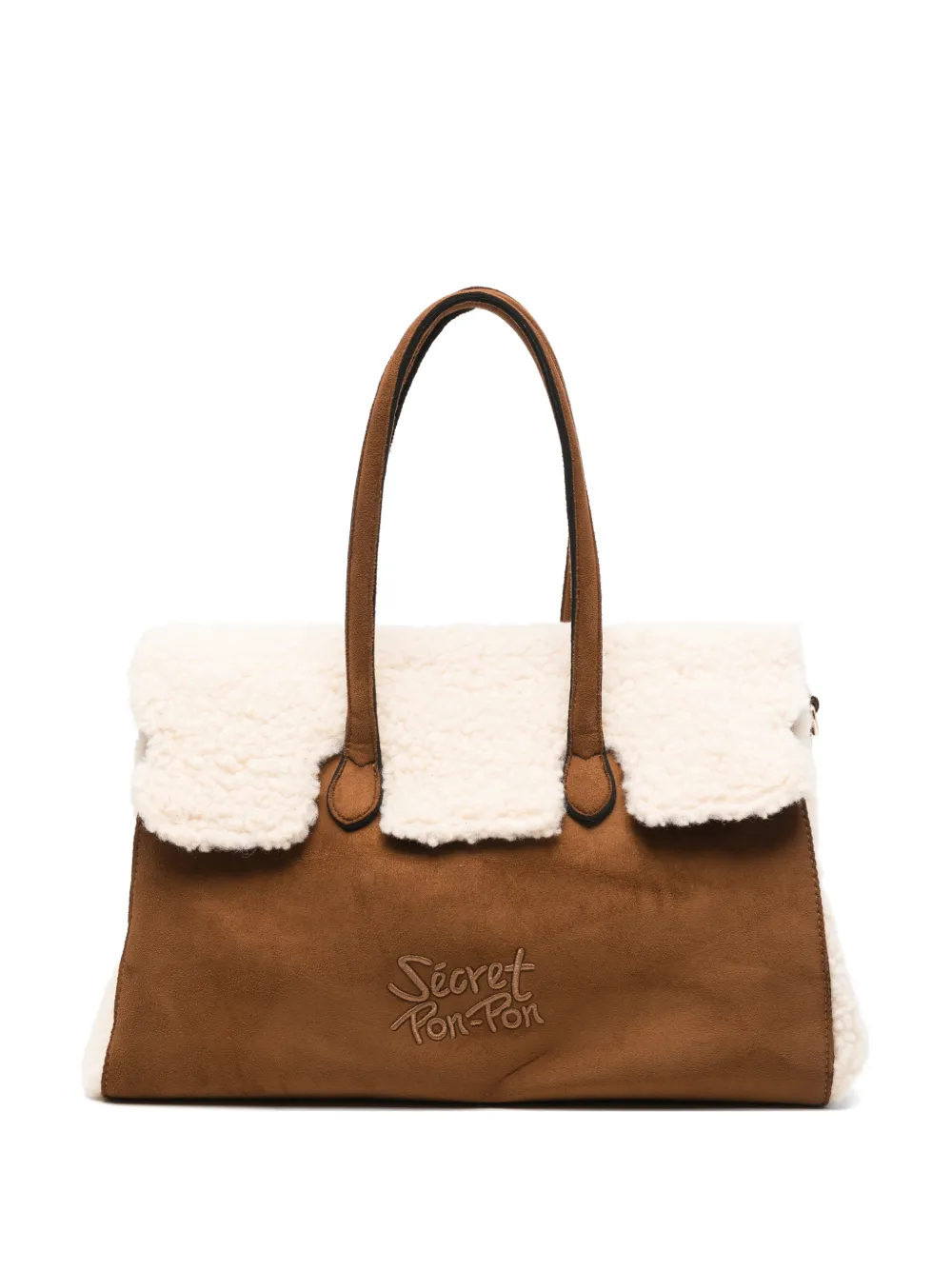 Secret Pon Pon Eleanor faux-shearling panel shoulder bag - Marrone