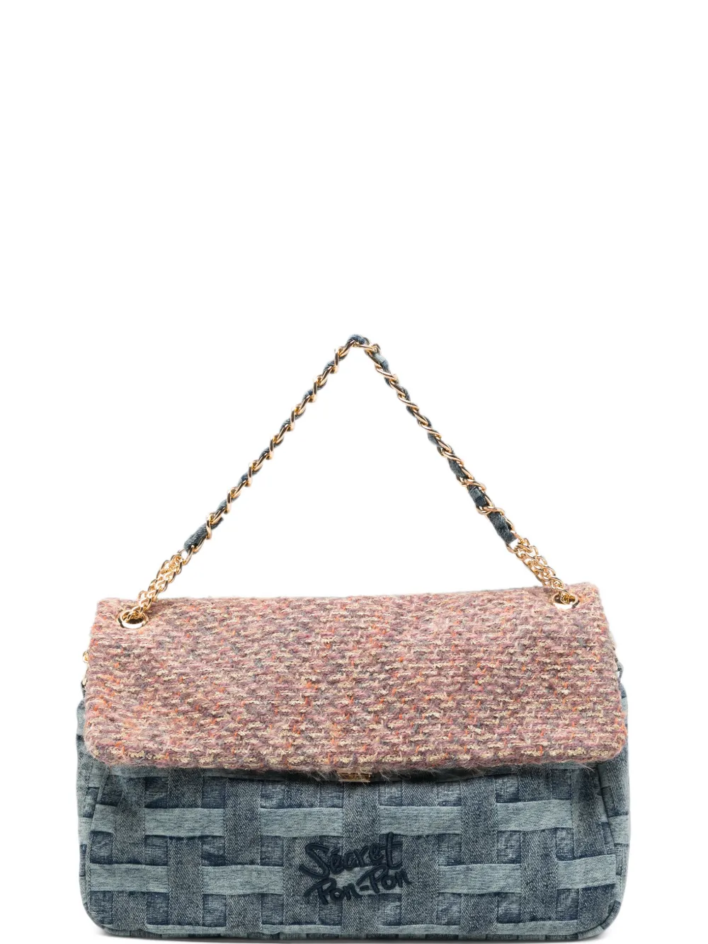 Secret Pon Pon Ysobel woven denim shoulder bag - Blu