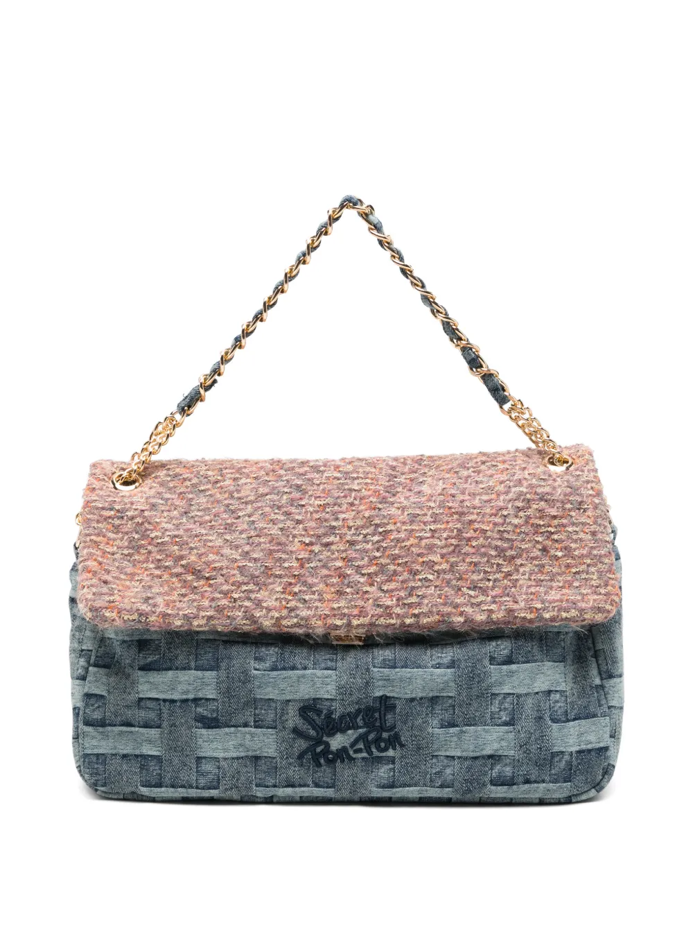 Secret Pon Pon Ysobel woven denim shoulder bag - Blu