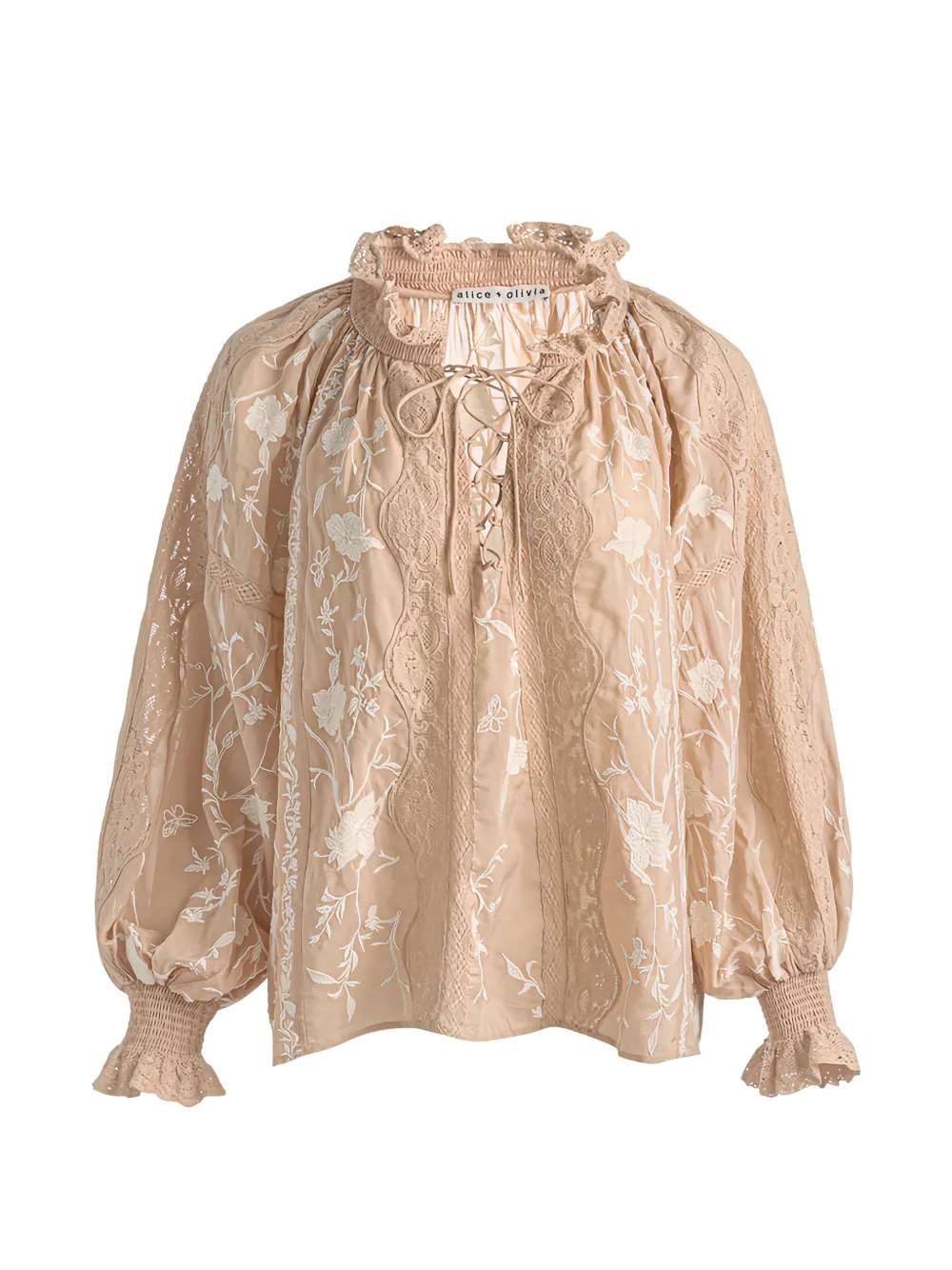 alice + olivia Norah embroidered lace-trim blouse - Neutrals