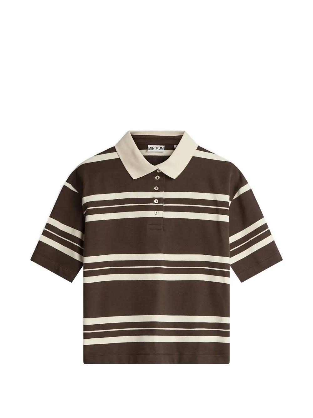 Minimum Thea Striped Short-sleeve Polo Shirt In Brown