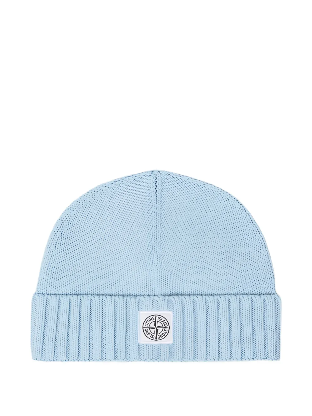 Stone Island Junior Muts met logopatch en geribbelde rand Blauw