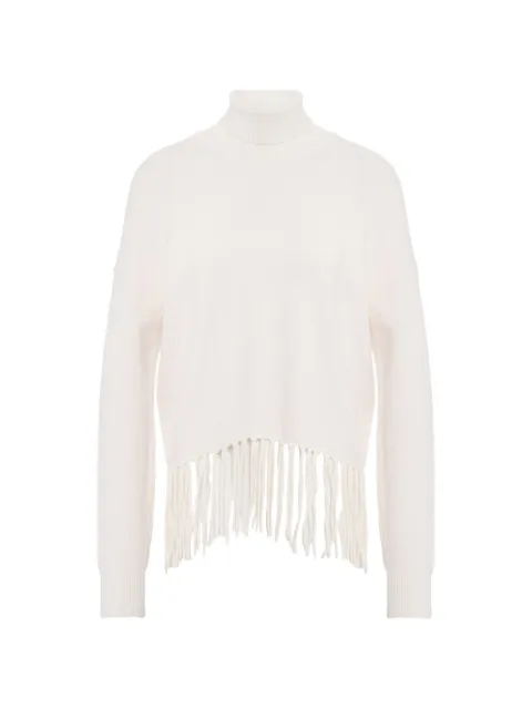kaos suéter con cuello alto y ribete de flecos