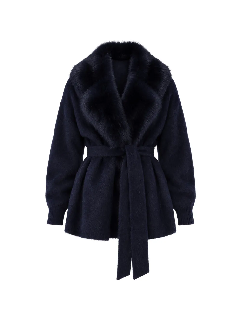PHO FIRENZE faux-fur collar belted cardigan - Blau