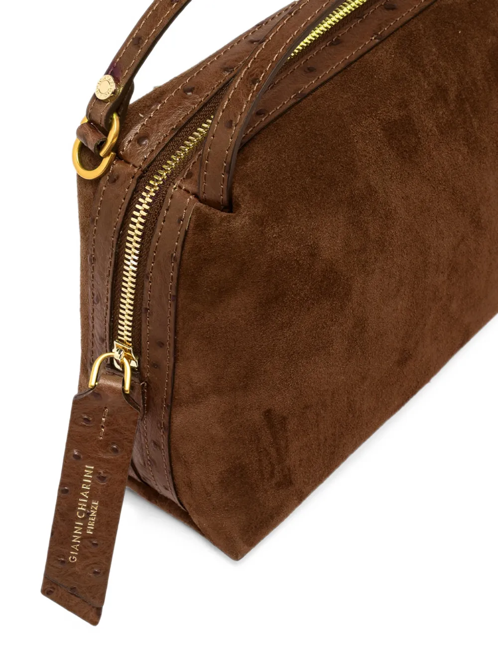 GIANNI CHIARINI Medium Alifa suède shopper met struisvogel-effect Bruin