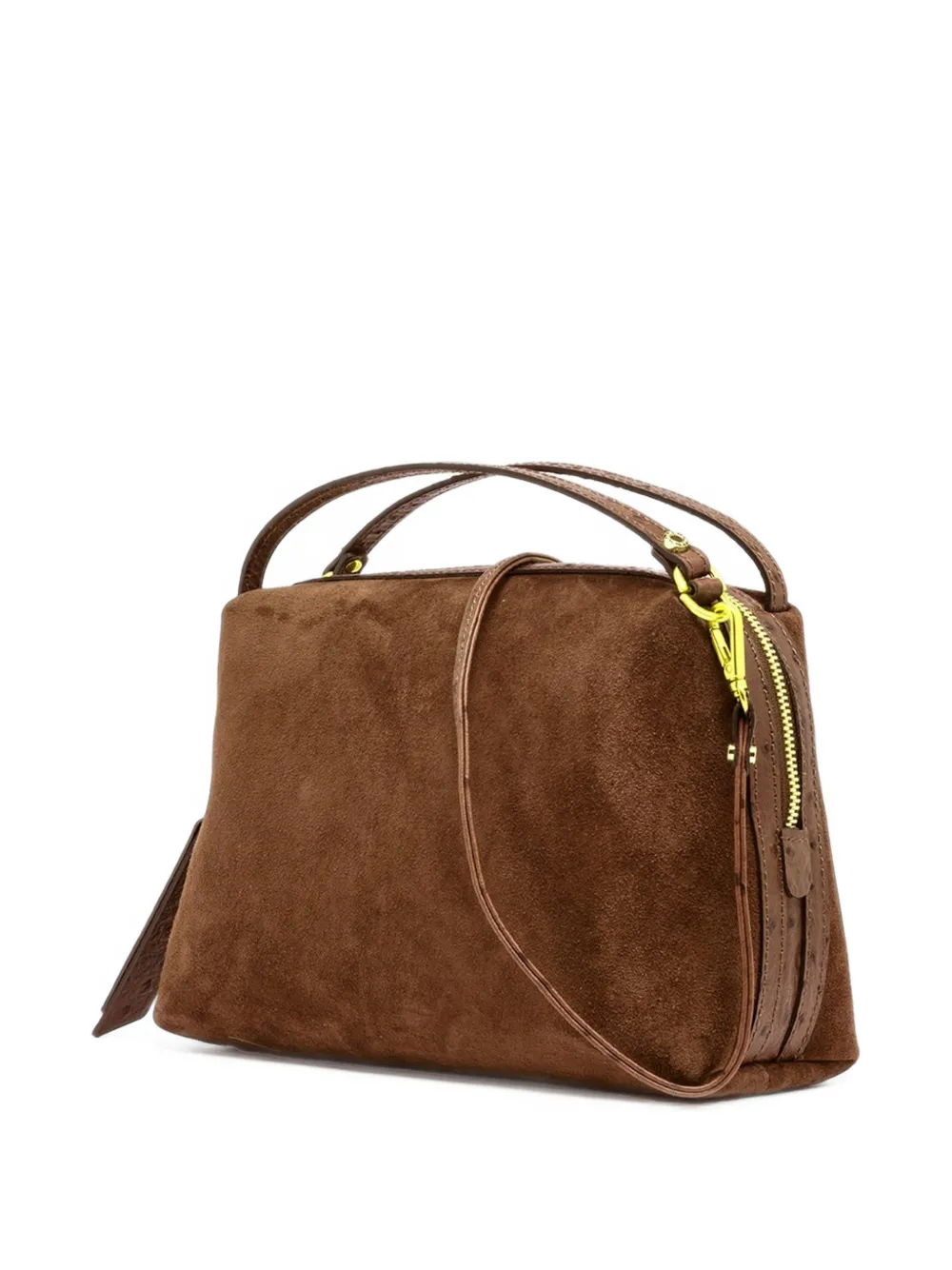 GIANNI CHIARINI Medium Alifa suède shopper met struisvogel-effect Bruin