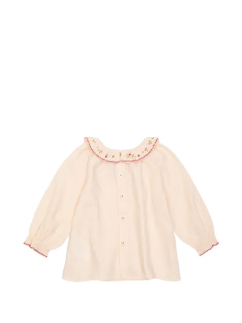 Bonpoint floral-embroidered ruffled shirt