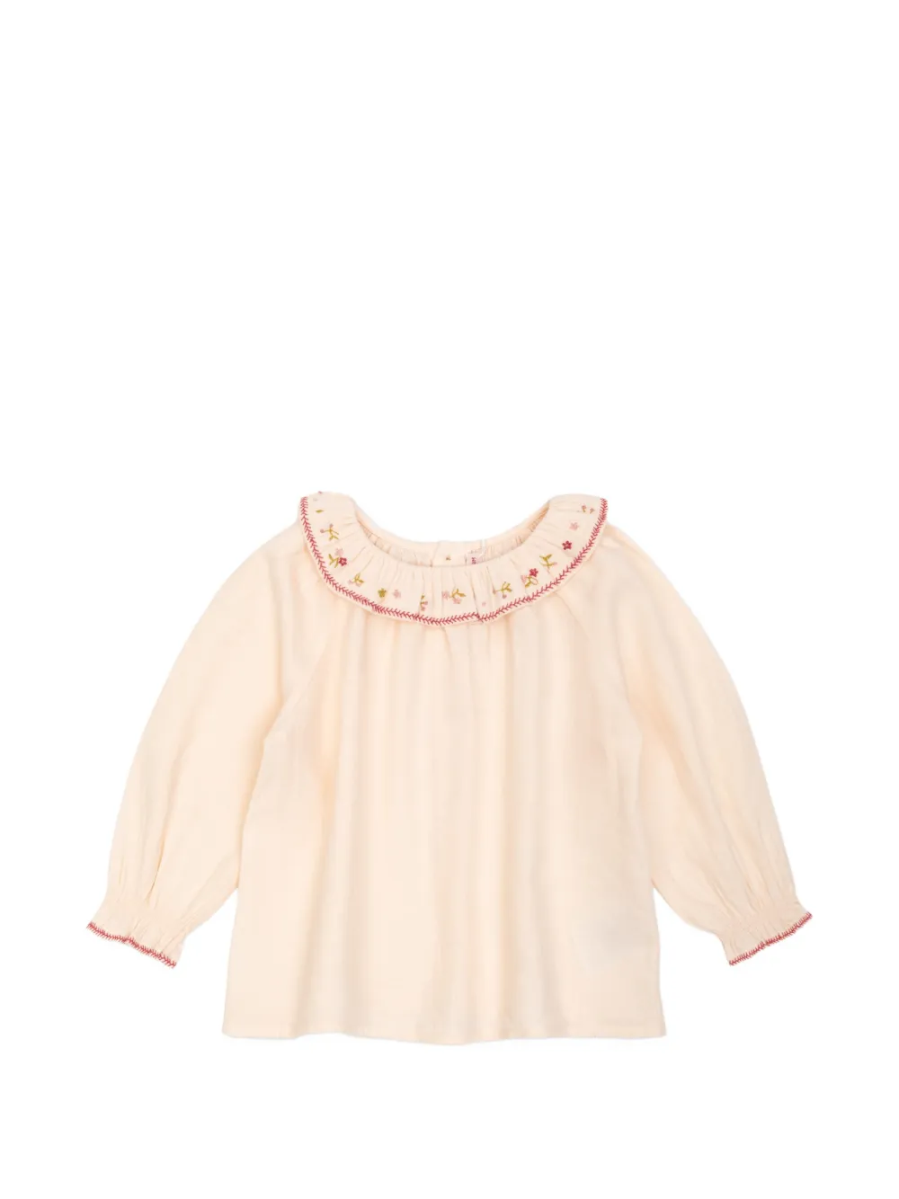 Bonpoint Blouse met geborduurde bloemen en ruches Beige