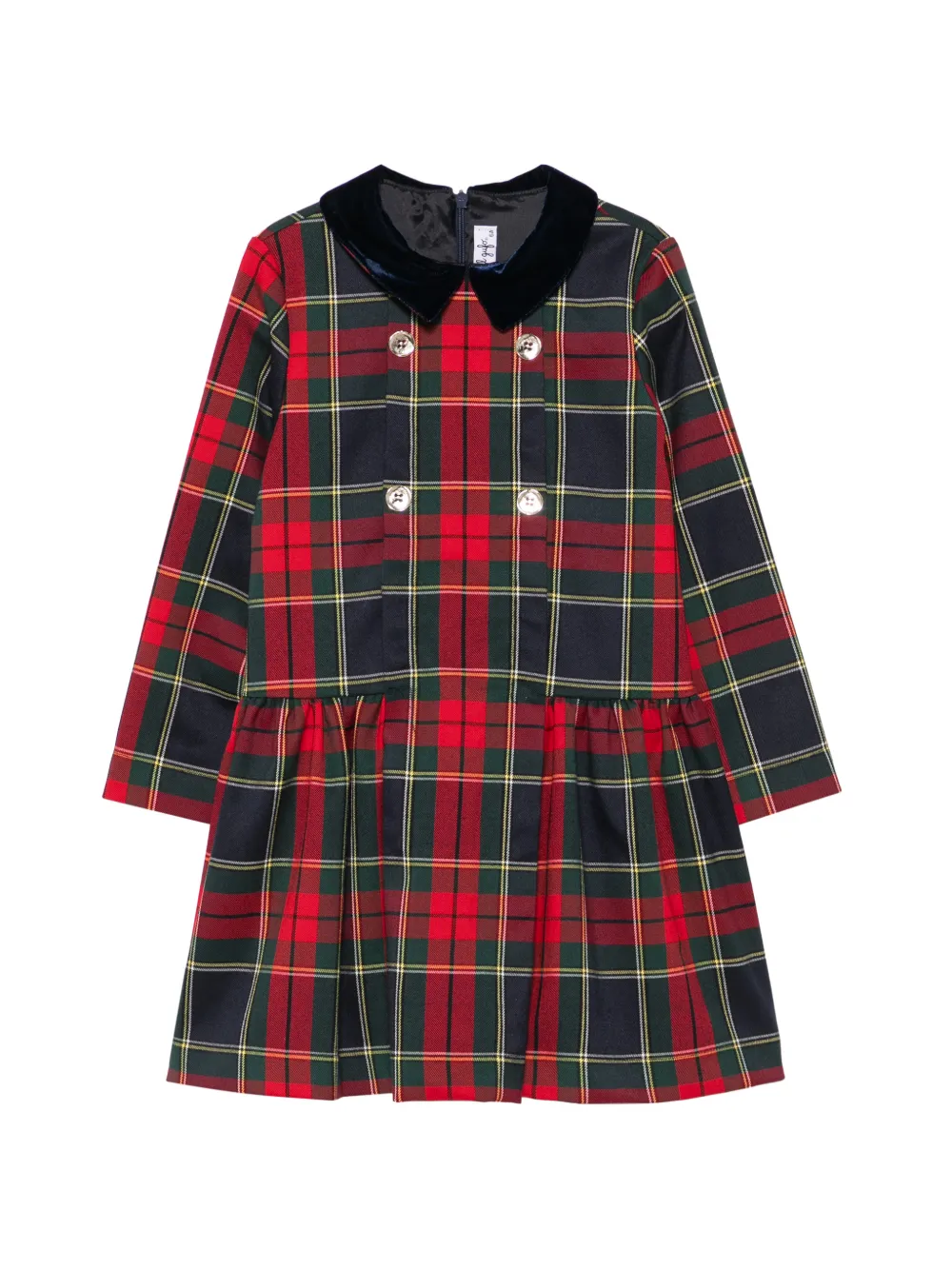 Il Gufo tartan-check velvet-collar dress Rood