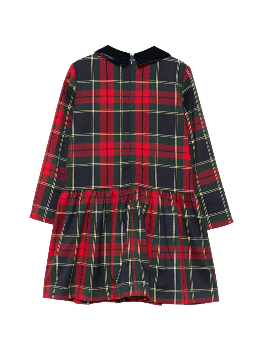 Il Gufo tartan-check velvet-collar dress Rood