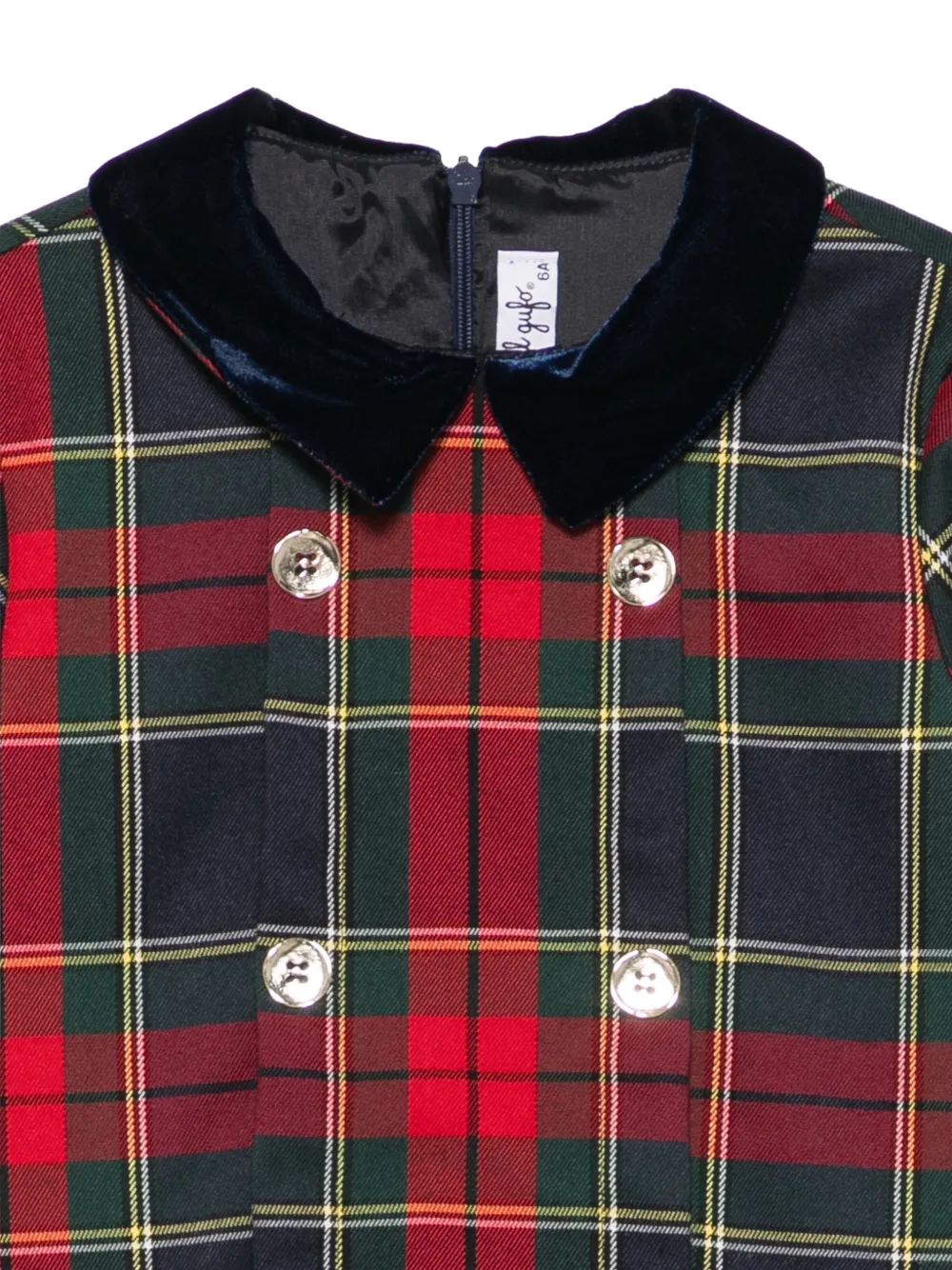 Il Gufo tartan-check velvet-collar dress Rood