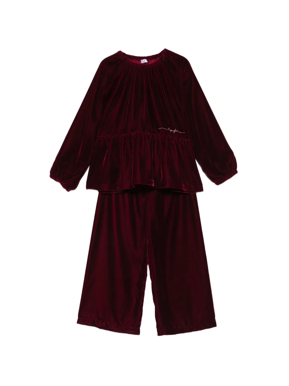 Il Gufo velvet peplum-hem blouse and trousers Rood