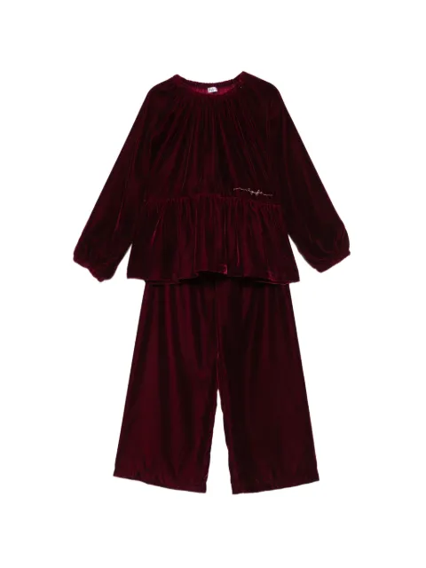 Il Gufo velvet peplum-hem blouse and trousers