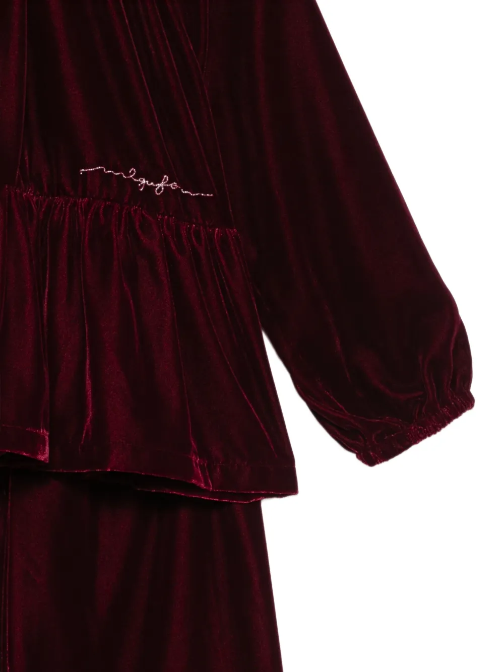 Il Gufo velvet peplum-hem blouse and trousers Rood