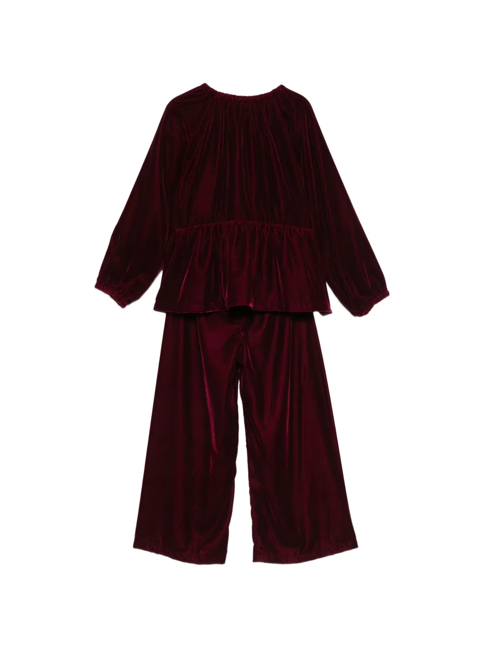 Il Gufo velvet peplum-hem blouse and trousers Rood