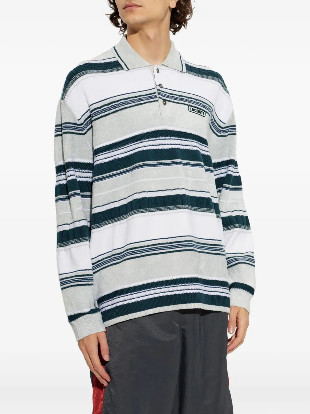Lacoste Gestreepte trui met logo-patch Beige